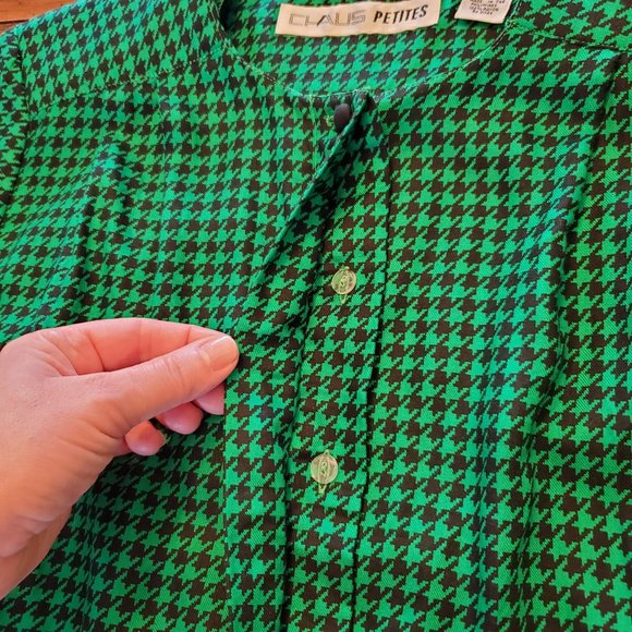 Vintage Green & Black Houndstooth Co-Ord Jacket & Skirt Set Women Medium Petite - Picture 5 of 16